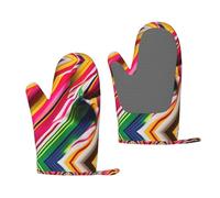 Moufles de cuisson antidérapantes imprimées à rayures arc-en-ciel pour barbecue