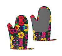 Moufles de cuisson antidérapantes imprimées avec motif de fleurs arc-en-ciel pour barbecue