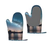 Moufles de cuisson antidérapantes imprimées ciel nocturne et arbres pour barbecue