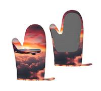 Moufles de cuisson antidérapantes imprimées en avion, coucher de soleil, ciel pour barbecue, accessoires de cuisine