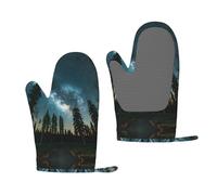 Moufles de cuisson antidérapantes pour barbecue Motif ciel nocturne avec arbres