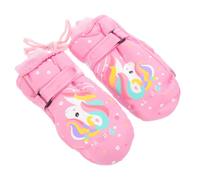 Moufles de Ski Garçon et Filles Imperméables Chauds pour Extérieur, Rose | PU et Polyester, Protection Complète le Froid, Cordon Anti-perte, pour 6 à 12