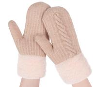 Moufles d'hiver en Laine Gants Femme, Beige Tricotés Gants Hiver moufles, Super Epais Chaud Mitaines Moufles, Cadeau d'Anniversaire Noël Parfait pour Femmes, Filles, Amants Maman