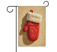 Moufles en velours rouge du Père Noël - Drapeau de jardin saisonnier - Vacances saisonnières - Double face - Pour maison, cour - 32 x 47 cm