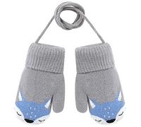 Moufles Polaire pour Enfants 0 à 3 Ans Bébés Garçons Filles Tricotés Gants d'hiver Renard Mignon Epais Chaud Mitaines avec corde pour Neige Ski Snowboard Cadeau de Noël