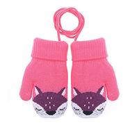 Moufles Polaire pour Enfants 0 à 3 Ans Bébés Garçons Filles Tricotés Gants d'hiver Renard Mignon Epais Chaud Mitaines avec corde pour Neige Ski Snowboard Cadeau de Noël