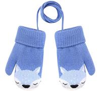 Moufles Polaire pour Enfants 0 à 3 Ans Bébés Garçons Filles Tricotés Gants d'hiver Renard Mignon Epais Chaud Mitaines avec corde pour Neige Ski Snowboard Cadeau de Noël