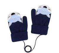 Moufles Tricotés d'Hiver pour Enfants 0 à 3 Ans Gants en Renard Épais Mignon Moufles Polaires Gants Plein-doigts Motif Cartoon Moufles Chauds avec Corde pour Ski Snowboard Camping Vélo Noël