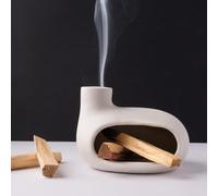 MOUGIGI Brûleur en céramique moderne Palo Santo pour la méditation et le nettoyage énergétique - Bol à bavure fabriqué à la main pour bâtons en bois, sauge et cônes d'encens