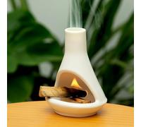 MOUGIGI Cheminée Palo Santo en céramique avec Support et brûleur - Bougie d'encens médiévale Moderne et allumettes - Mini cheminée pour bâtons en Bois et encens en Vrac avec récupérateur de Cendres
