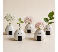 MOUGIGI Lot de 5 Mini vases à Fleurs, Boules de Riz en céramique Faites à la Main (Onigiri Japonais), Design Charmant et Mignon, Parfait pour Les Fleurs sèches - Vases à bourgeons en Vrac, Artisanat