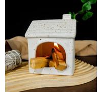 Mougigi White House Palo Santo - Mini cheminée en céramique avec base stable, parfaite pour brûler de la sauge et des cônes d'encens | Idéal pour l'autel zen, la méditation, le yoga, la décoration