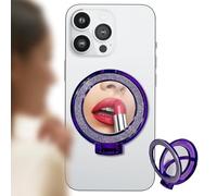 MOUJUCHI Anneau de support pour téléphone portable, miroir diamant, prend en charge le chargement magnétique, angles réglables, garde toujours votre beauté au point (violet)