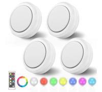 MOUJUCHI éclairage LED cuisine sous meuble, 4 PCS RGB spot led sans fil lampe de placard lumiere led sans fil avec télécommande et fonction minuterie - Blanc