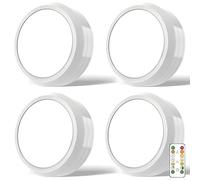 MOUJUCHI eclairage led cuisine sous meuble, 4 PCS spot led sans fil lampe de placard lumiere led sans fil avec télécommande et fonction minuterie - Blanc