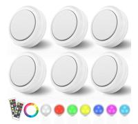 MOUJUCHI eclairage led cuisine sous meuble, 6 PCS RGB spot led sans fil lampe de placard lumiere led sans fil avec télécommande et fonction minuterie - Blanc