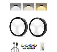 MOUJUCHI Lampe LED Rechargeable Cuisine sans Fil Lumiere sous Meuble Placard Eclairage Spot LED avec Telecommande USB 3 Températures de Couleur et 7 RGB Color Dimmable éclairage Spécial Lumière