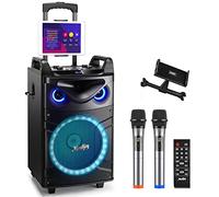 Moukey Enceinte Karaoké avec 2 Microphones sans Fil, Karaoke Bluetooth Portable avec Lumières de fête, Réglage de l'écho/Graves/aigus, 12" Woofer Karaoké Machine Support TWS/REC/AUX IN/MP3/USB/TF/FM