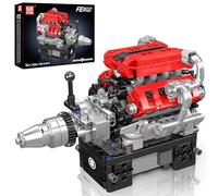 Mould King 10204 Technik V8 Motor Bausteine Spielzeug, Motorbausatz des 8-Zylinder Motors mit Batterie, Engine Klemmbausteine Bausatz Geschenk für Erwachsene und Jungen 8+(750 Teile)
