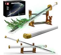 Mould King 10258 Ensemble de blocs de construction de l'épée d'anime, sabre laser LED pour adultes, kit de construction d'épée de Cosplay Pirate Samouraï Zoro avec fourreau et béquille - Réplique