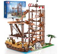 Mould King 11013 - Kit de construction de montagnes russes et de bateau pirate - Modèle de parc d'attractions de 2174 pièces - Jouet de construction à double hélice pour adultes et adolescents à