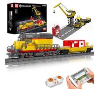 Mould King 12027 Technique Locomotive diesel Kit de train avec semi-remorque et grue Modèle technique télécommandé, objet de collection pour adultes et amateurs de chemin de fer (1257 pièces)