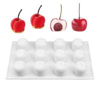 Moule 3D En Silicone pour Cerises, Moule Trompe L'oeil Fruit Sans Bpa, Anti-Adhésifs, pour Bonbons, Gâteaux, Mousse, Chocolat, Truffe, Gelée, Muffins (12 Cavités)