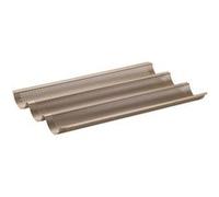 Zenker 7314 Moule à pain, moule baguette 3 empreintes, moule à baguette, moule a baguette, moule baguette four, plaque a pain pour four, plaque four perforée, Acier, Doré, 38,5 x 24,6 x 3 cm