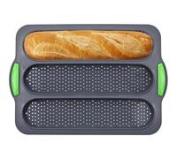 Moule à Baguette en Silicone, 3 Compartiments, Perforé et Antiadhésif | Pour baguettes, petits pains et pains longs; silicone perforé, démoulage facile, cuisson uniforme et réutilisable.