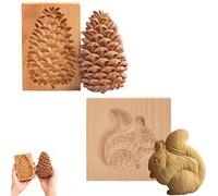 moule à biscuits écureuil 3d,lot de 2 moules à biscuits en bois sculptés en 3d,Impression animal amusant 3D Moule à biscuits Outils de cuisson Accessoires de cuisine pour biscuits,muffins-A