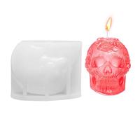 Moule à Bougie 3D en Forme de Tête de Mort et de Fleur de Rose, Moule à Bougie d'Halloween Moule en Silicone Halloween Décoration d'Halloween pour Aromathérapie Bougie Savon Plâtre