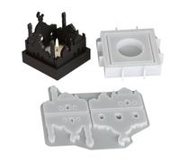 Moule à bougie chauffe-plat - Moule en silicone anti-adhésif en forme de maison facile à démouler, dispositif de moulage, équipement d'artisanat avec moule à bougie pour résine plâtre festival d'art