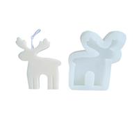 Moule à bougie en forme de cerf 3D, 2 pièces, arbre noël, flocon neige, maison Silicone, bricolage, pain d'épices, gâteau au sucre, décoration Festival, outils cuisson Pour Bougie(White01)