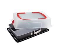 Dr. Oetker 1123 Moule à charnière rectangulaire couvercle de transport, plat a lasagne rectangulaire, moule à gâteau rectangle, plat au four, plat lasagne, Acier, Plastique, 42 x 29 x 7 cm