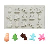 Moule à chocolat de Noël, 1 paquet de 15 cavités en silicone, moule à bonbons, arbre de Noël, bonhomme de neige, flocon de neige, cloche, biscuits, pudding pour décoration de gâteaux de fête, cuisson
