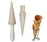 Moule à Cône en Bois 2 Pièces Rouleau de Gaufres Mouler, Moule de Cornets de Crème Glace, Cone Cuisine, Convient pour Faire des Gaufres et des Cornets de Crème Glacée à Faire Soi-Même