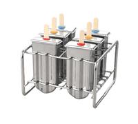 Moule à crème glacée en acier inoxydable | Porte-bâtonnets en acier inoxydable | Ensemble de fabrication de sucettes | Moule à crème maison avec 100 bâtonnets | Moule à 6 pièces avec base de support