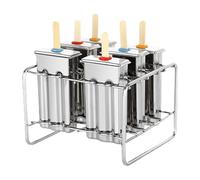 Moule à crème glacée en acier inoxydable | Porte-bâtonnets en acier inoxydable | Ensemble de fabrication de sucettes | Moule à crème maison avec 100 bâtonnets | Moule à 6 pièces avec base de support