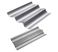 Moule à Français Ondulé, Plaque de Cuisson Perforée Antiadhésive | Acier au Carbone Argenté, Surface Lisse à Trois Compartiments, pour Baguettes et Petits Pains