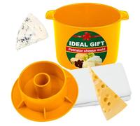 Moule à fromage avec un suiveur - Kit de fabrication de fromage - Fournitures de fabrication de fromage - Ensemble de fromage pour presse - Paneer Maker - 0,48 gal - 1,8 l - Jaune
