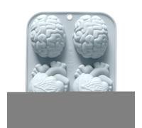 Moule à gâteau 3D en forme de cœur humain, 4 cavités en forme de cerveau, design réaliste, plateau flexible anti-adhésif pour chocolat, savon, argile, gelée, muffin, fête d'Halloween, loisirs créatifs