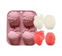 Moule à gâteau 3D en forme de cœur humain | 4 cavités réalistes 3D en forme de cerveau en forme de cœur | Multi-usage pour la fabrication de muffins, ciment, argile, résine, pudding, savon, chocolat