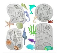 Moule à gâteau à thème algues, poissons, corail, en silicone pour décoration de gâteaux sur le thème marin, chocolat, bonbons, coquillages, queue de poisson, corail, algue, hippocampe