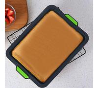 Moule à gâteau carré en silicone, plaque de cuisson antiadhésive avec poignées en silicone, pour brownie, gâteau, pain, tarte et lasagnes, double couleur, réutilisable (24 x 34,5 x 3 cm) (gris foncé)