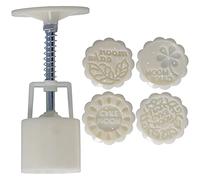 Moule à gâteau de lune 5 pièces 50 g DIY Presse à la main Gâteau de lune Gâteau Dessert Biscuits Moule avec 4 tampons ronds Set de presse-biscuits pour la cuisine (Anglais)