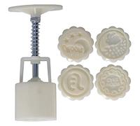 Moule à gâteau de lune 50 g, tampons à biscuits réutilisables à pression manuelle, emporte-pièce en forme de fleur, outil de pâtisserie du festival de la mi-automne avec 4 tampons (Voler vers la lune)