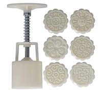 Moule à gâteau décoratif rond à pression manuelle, 50g, avec 6 tampons, pour la cuisson de desserts, de gâteaux de lune, DIY (traditionelle Blume)