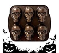 Moule à gâteau en forme de tête de mort - 6 cavités en alliage d'aluminium avec motif tête de mort - Doré - Résistant à la température - Pour Halloween - Ustensile de cuisine pour la pâtisserie