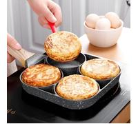 Moule à gateaux,Poêle à omelette 4 trous pour œufs de Burger machine à crêpes jambon manche en bois marmite antiadhésive