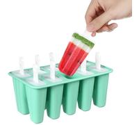 Moule à Glace à Dix Compartiments en Silicone, Vert, Couvercles | Bâtonnets Inclus, Dosage par Portion, pour Jus et Glaces, Usage DIY, Pique-niques et Barbecue